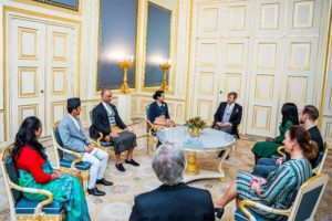 HM King Willem Alexander receives Tonga's High Commissioner in London, HE Hon. Titilupe Fanetupouvava’u Tu’ivakano and other other ambassadors at Noordeinde Palace, The Hague, Netherlands.